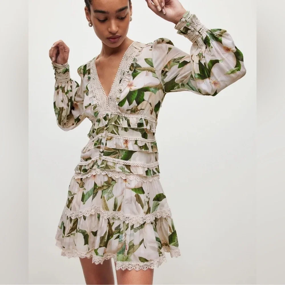 AllSaints Zora Alessandra Floral Lace-Trimmed Dress size 4 - Picture 10 of 16